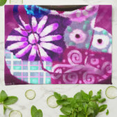 Whimsical Kopje Koffie Abstract Schilderen Paarse Theedoek (Gevouwen)