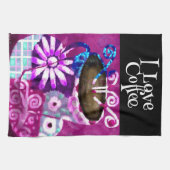 Whimsical Kopje Koffie Abstract Schilderen Paarse Theedoek (Horizontaal)