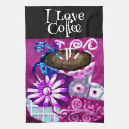 Whimsical Kopje Koffie Abstract Schilderen Paarse Theedoek