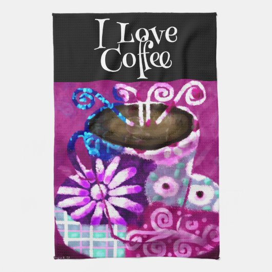 Whimsical Kopje Koffie Abstract Schilderen Paarse Theedoek (Verticaal)