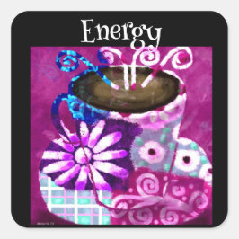 Whimsical Kopje Koffie Abstract Schilderen Paarse Vierkante Sticker