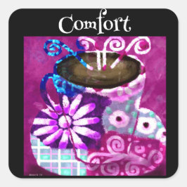 Whimsical Kopje Koffie Abstract Schilderen Paarse Vierkante Sticker