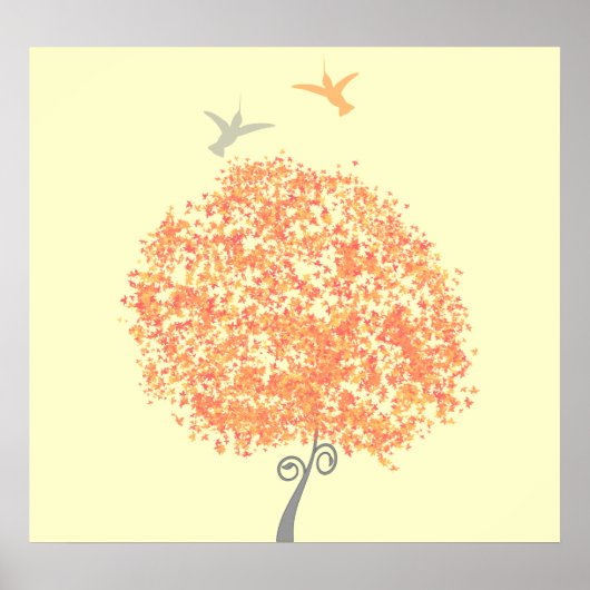 Whimsical Koraal en Grijze Boom - bijpassende uitn Poster (Voorkant)