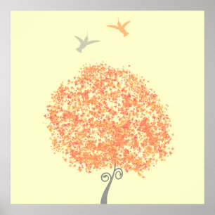 Whimsical Koraal en Grijze Boom - bijpassende uitn Poster