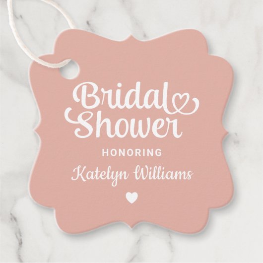 Whimsical Koraal Roze Goud Hart Trouw Bruiloft Bedankjes Labels (Voorkant)