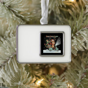 Whimsical Korte Metrage Express Levering   Knuffig Verzilverd Omlijst Ornament