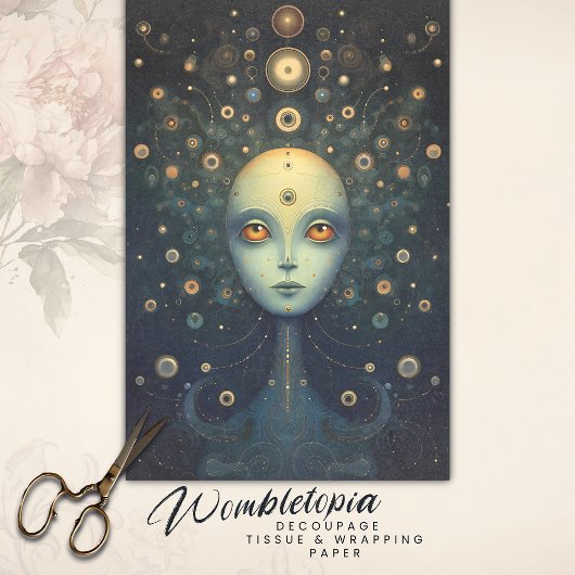 Whimsical Kosmische Gouden Godin Fantasie Decoupag Tissuepapier