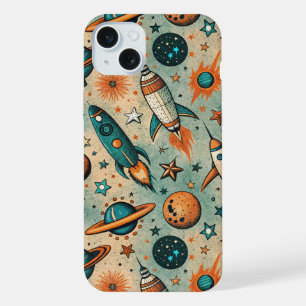 Whimsical Kosmische Raketten Sterren Teal Koraal iPhone 15 Plus Case