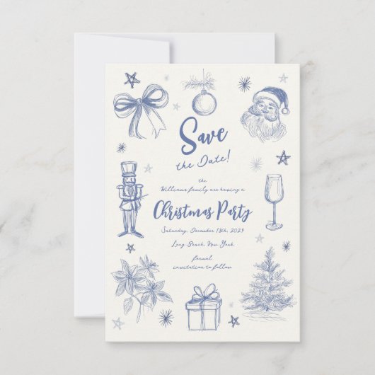 Whimsical Krabbel Kerstfeest Save The Date (Voorkant)