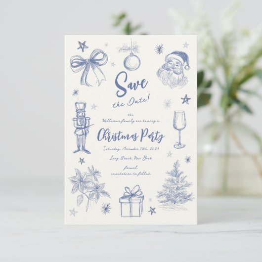 Whimsical Krabbel Kerstfeest Save The Date (Staand voorkant)