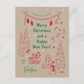 Whimsical Kraft Paper Christmas Scene Briefkaart (Voorkant)