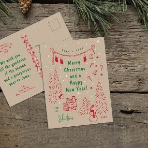 Whimsical Kraft Paper Christmas Scene Briefkaart
