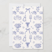 Whimsical kroonluchter, blauwe hand getrokken brui kaart (Achterkant)