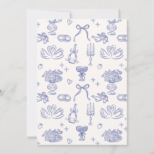 Whimsical kroonluchter, blauwe hand getrokken brui kaart (Achterkant)