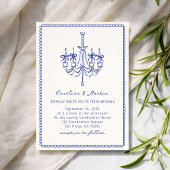 Whimsical kroonluchter, blauwe hand getrokken brui kaart