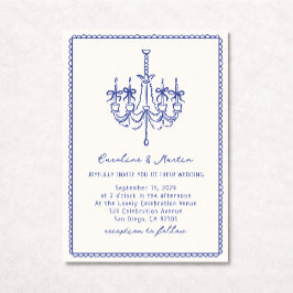 Whimsical kroonluchter, blauwe hand getrokken brui kaart