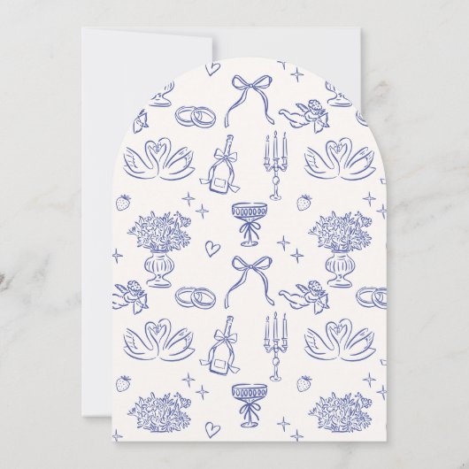 Whimsical kroonluchter, boog blauw hand getekend kaart (Achterkant)