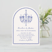 Whimsical kroonluchter, boog blauw hand getekend kaart (Staand voorkant)