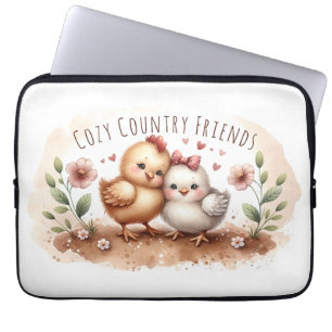 Whimsical Kuiken Duo Cottagecore Waterverf Laptop Sleeve