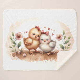 Whimsical Kuiken Duo Cottagecore Waterverf Sherpa Deken