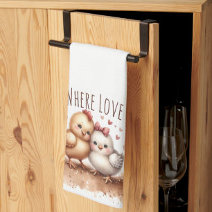 Whimsical Kuiken Duo Cottagecore Waterverf Theedoek