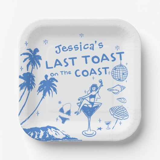 Whimsical Laatste Toast Coast Beach Bachelorette Papieren Bordje (Voorkant)
