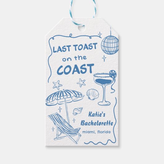 Whimsical Laatste Toast Coast Beach Blauw Bachelor Cadeaulabel (Voorkant)