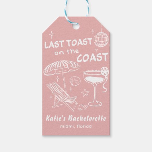 Whimsical laatste toast kust roze vrijgezelle cadeaulabel (Voorkant)