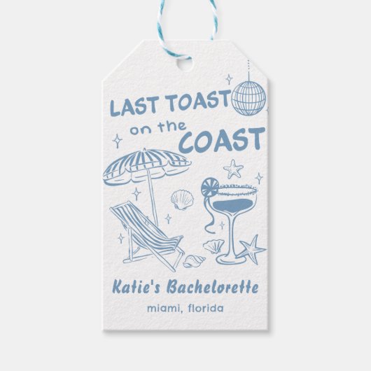 Whimsical Laatste Toast op de Coast Bachelorette Cadeaulabel (Voorkant)