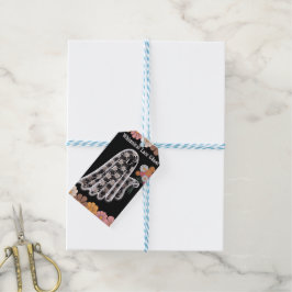 Whimsical Lace Ghost Illustratie met Bloemen Cadeaulabel