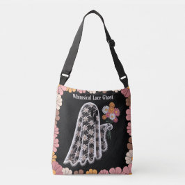 Whimsical Lace Ghost Illustratie met Bloemen Crossbody Tas