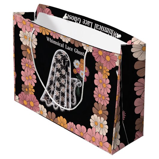 Whimsical Lace Ghost Illustratie met Bloemen Groot Cadeauzakje (Achterkant Gekanteld)