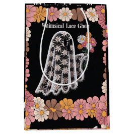 Whimsical Lace Ghost Illustratie met Bloemen Medium Cadeauzakje