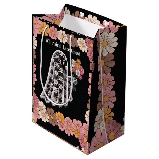 Whimsical Lace Ghost Illustratie met Bloemen Medium Cadeauzakje (Achterkant Gekanteld)