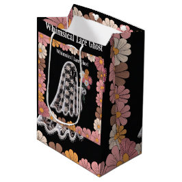 Whimsical Lace Ghost Illustratie met Bloemen Medium Cadeauzakje