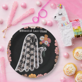 Whimsical Lace Ghost Illustratie met Bloemen Papieren Bordje