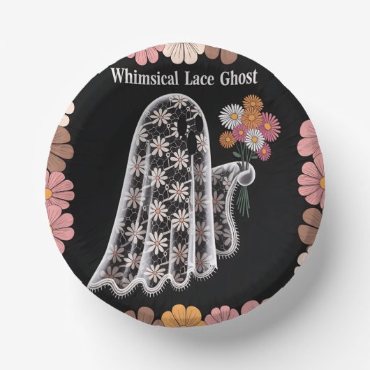Whimsical Lace Ghost Illustratie met Bloemen Papieren Kommen (Voorkant)