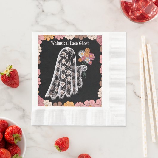 Whimsical Lace Ghost Illustratie met Bloemen Servet (Insitu)