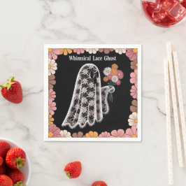 Whimsical Lace Ghost Illustratie met Bloemen Servet