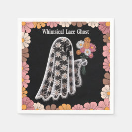 Whimsical Lace Ghost Illustratie met Bloemen Servet