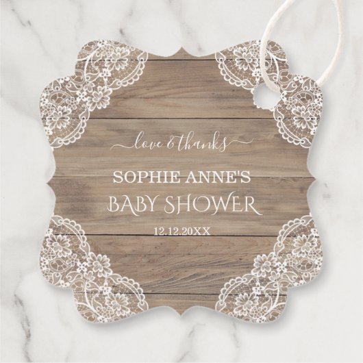 Whimsical  Lace Old Barn Baby shower Favor Bedankjes Labels (Achterkant)