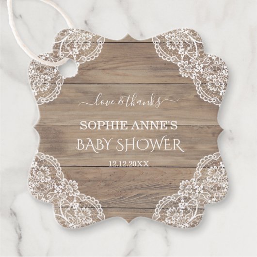 Whimsical  Lace Old Barn Baby shower Favor Bedankjes Labels (Voorkant)