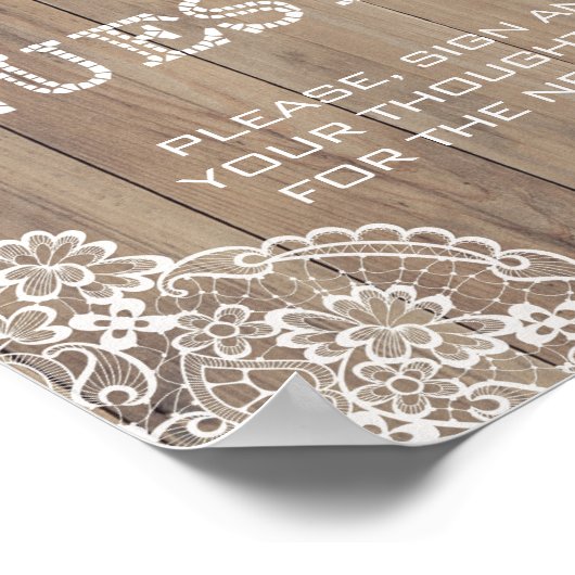 Whimsical Lace Old Barn Wedding Guestbook Poster (Hoek)