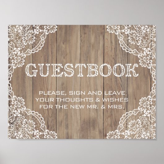 Whimsical Lace Old Barn Wedding Guestbook Poster (Voorkant)
