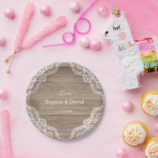 Whimsical  Lace Old Barn Wedding Papieren Bordje (Feest)