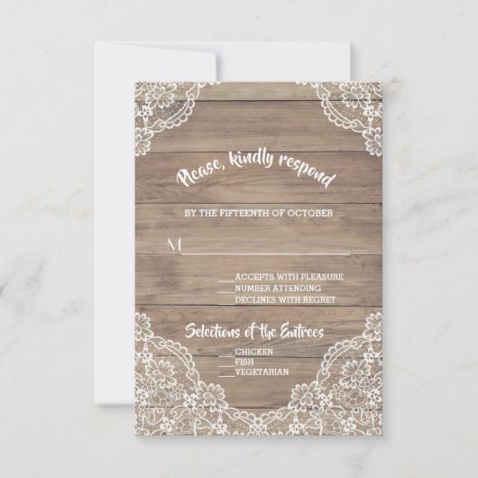 Whimsical  Lace Old Barn Wedding RSVP Kaartje (Voorkant)