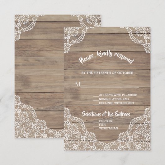 Whimsical  Lace Old Barn Wedding RSVP Kaartje (Voorkant / Achterkant)