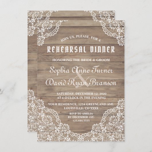 Whimsical  Lace Oude Schuur Repetitie Diner Kaart (Voorkant / Achterkant)