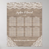 Whimsical  Lace Wood Wedding Seding Chart Poster (Voorkant)