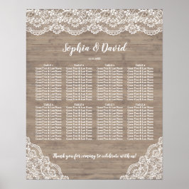 Whimsical  Lace Wood Wedding Seding Chart Poster
